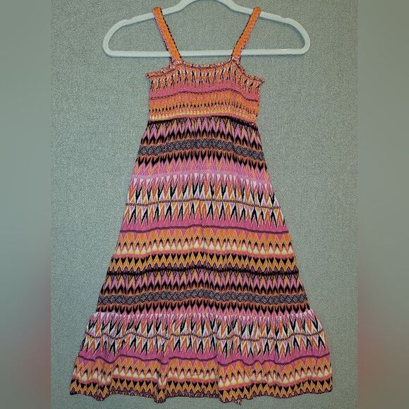 Other - Girls M 7-8 Colorful Zigzag Patterned Boho Smocked Tank Top Kids Dress